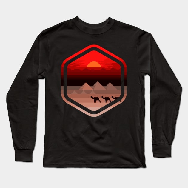 Giza Pyramid Panorama Pixel Art Long Sleeve T-Shirt by UB design